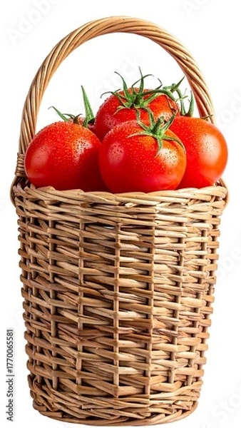 Obraz Fresh, ripe red tomatoes overflowing a charming, woven basket