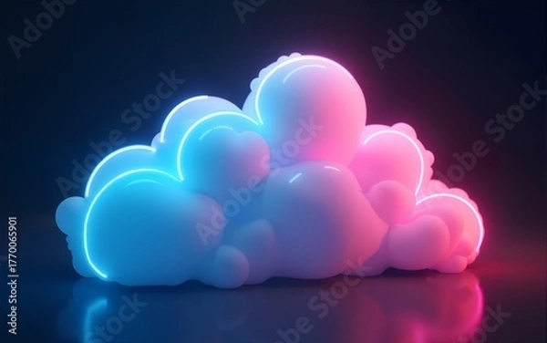 Obraz Neon light cloud computing futuristic technology. High quality