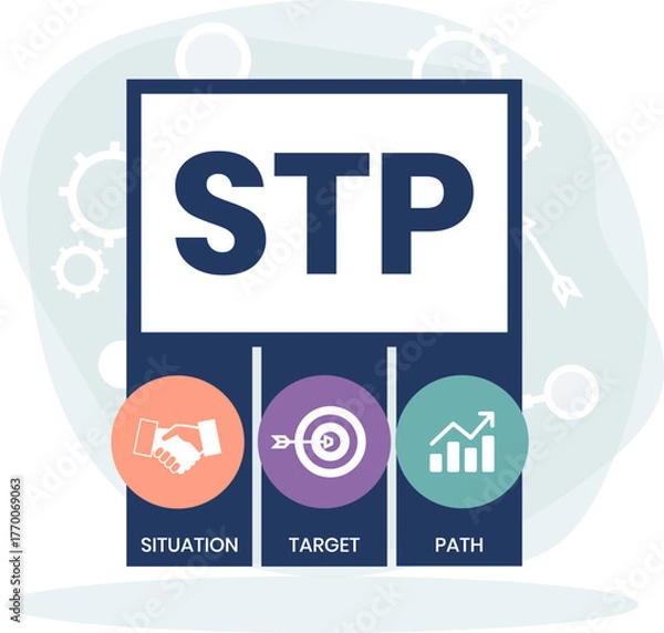 Fototapeta STP - situation target path. business concept background. vector illustration concept with keywords and icons. lettering illustration with icons for web banner, flyer, landing page, presentation
