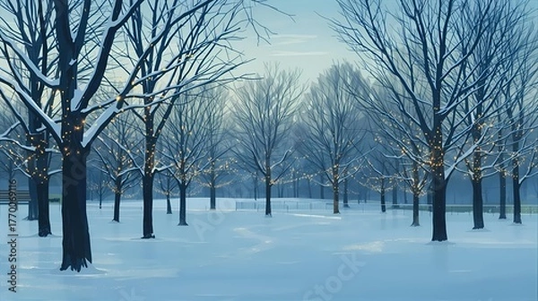 Fototapeta 夕暮れの幻想的な雪の公園