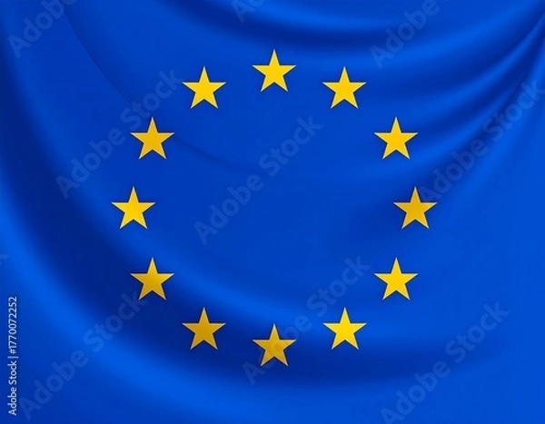 Obraz A blue draped flag with yellow stars forming a circular pattern