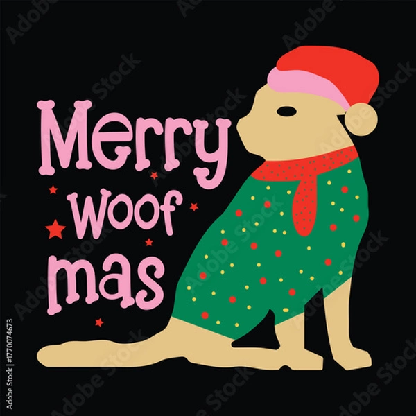 Fototapeta Merry Woofmas  Christmas Dog T-shirt Design