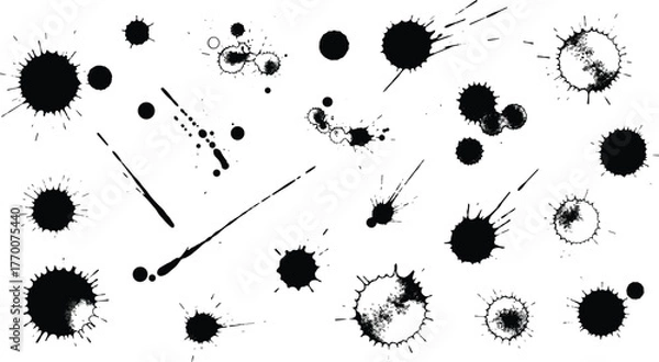 Fototapeta Ink splatter vector, black droplet design, abstract stain graphic, textured splash element, dynamic blot illustration, grunge art symbol