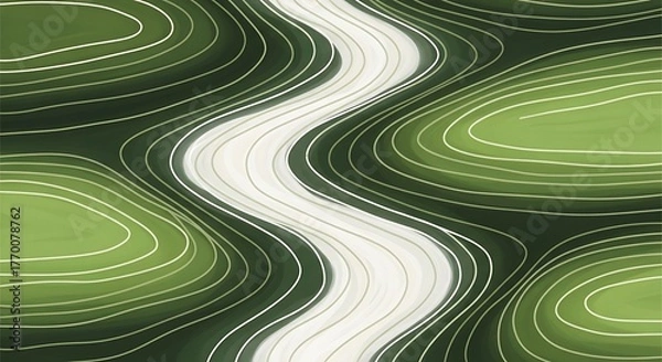 Fototapeta Abstract flowing river of light with green wavy contours and organic shapes