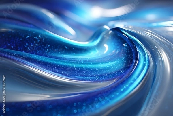 Obraz Abstract Blue Liquid Wave with Sparkling Glitter in Dynamic Flow