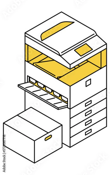 Fototapeta オフィスのコピー機のシンプルな線画アイソメトリックイラスト