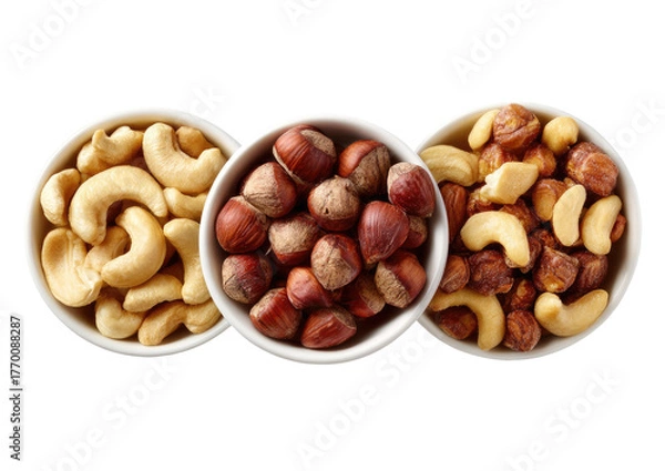 Fototapeta Three bowls filled with nuts