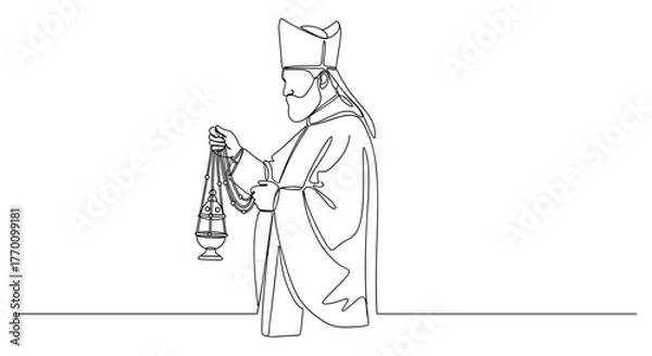 Obraz Catholic bishop holding censer in minimalist line art style