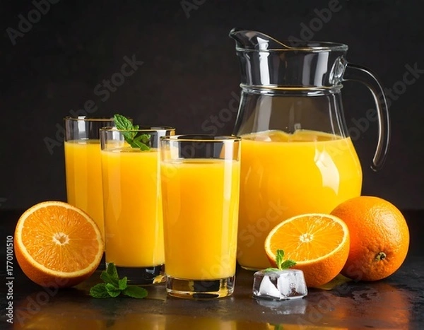 Obraz Freshly squeezed citrus drink with oranges and mint