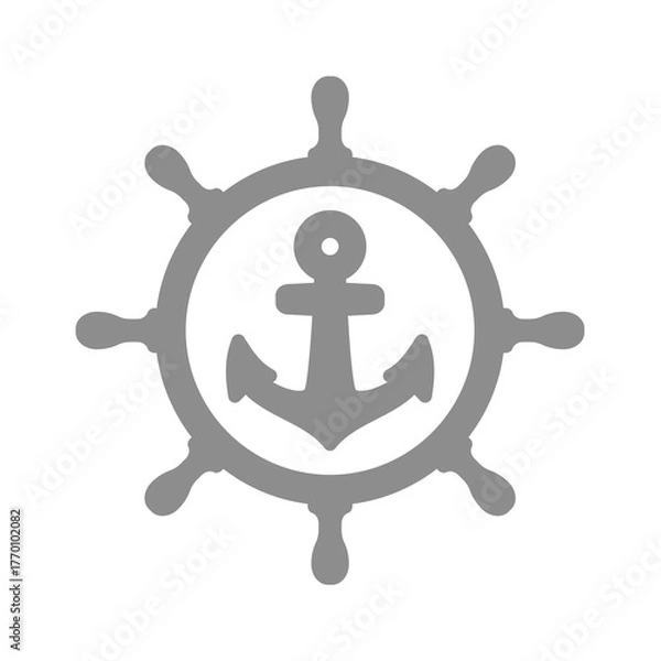 Obraz Ship steering wheel and anchor icon. Ship's wheel or helm, nautical vintage symbol vector.
