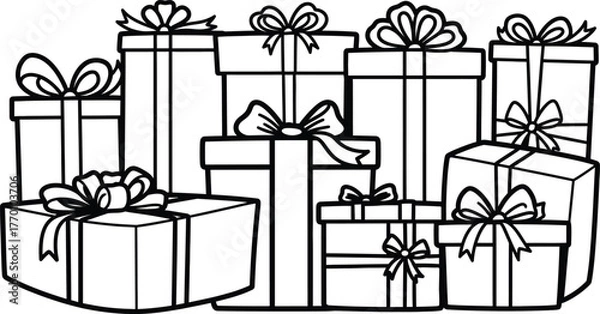Obraz Stack of Celebration Gift Boxes Line Art