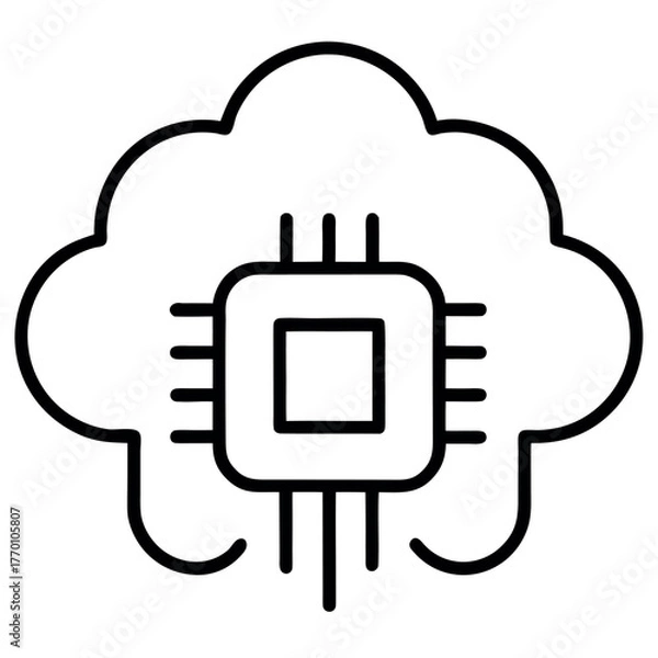 Fototapeta Cloud Computing Chip Vector Icon, Outline Line Style, Isolated on White Background