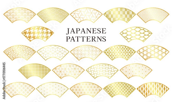 Fototapeta 金色の扇形のフレームの和柄模様セット