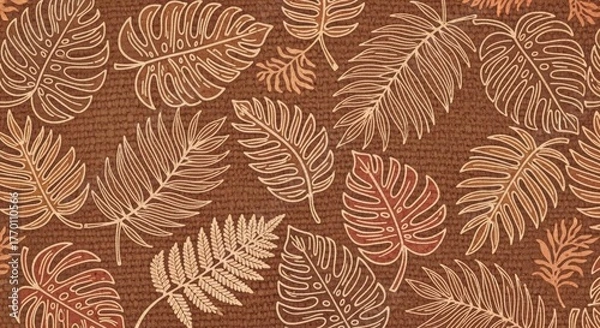 Obraz Brown Textured Background with Stylized Tropical Leaf Pattern