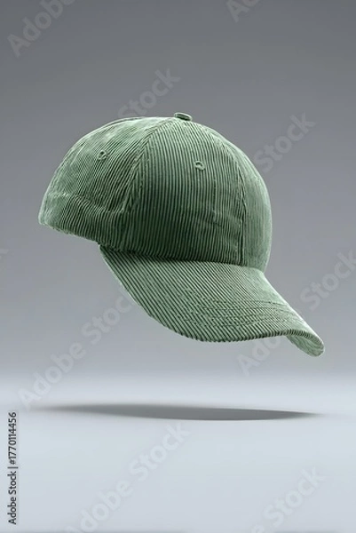 Fototapeta green corduroy baseball cap isolated on gray background