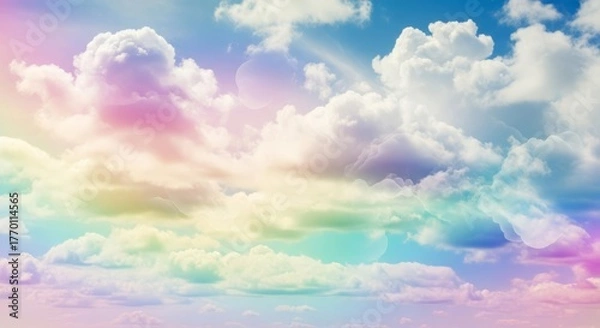 Fototapeta Dreamy Pastel Rainbow Sky with Soft Colorful Clouds Creating an Ethereal Backdrop