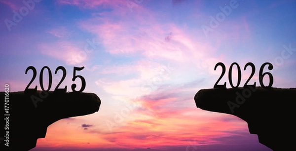 Fototapeta Happy new year 2026 with sunset background. Happy new year 2026 concept.