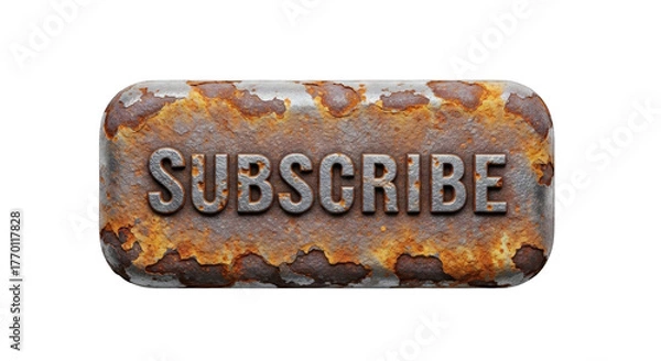 Obraz Rusty metal subscribe button isolated on a white background.