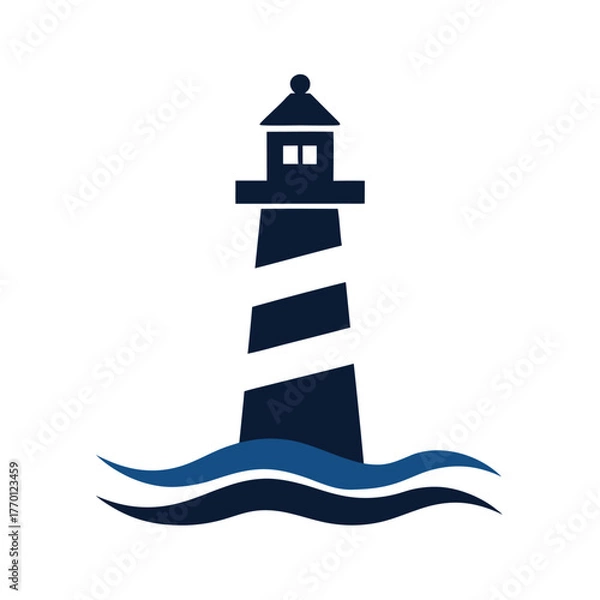 Fototapeta Simple lighthouse with waves silhouette vector icon on white background maritime safety symbol