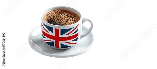 Obraz British style coffee cup with Union Jack flag design isolated on transparent background