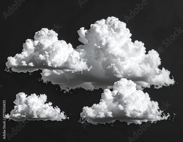Fototapeta Fluffy white clouds against a black sky