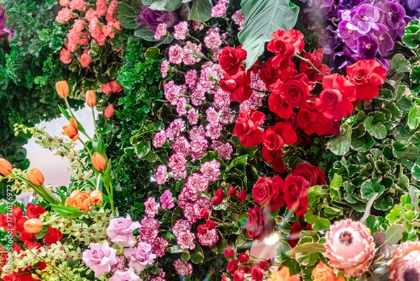 Obraz Beautiful flowers decorations, flower background, backdrop wedding decoration, rose pattern, colorful background, bunch of flowers