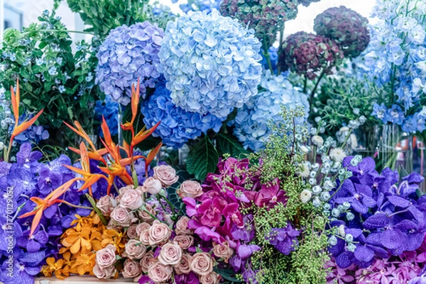 Obraz Beautiful flowers decorations, flower background, backdrop wedding decoration, rose pattern, colorful background, bunch of flowers