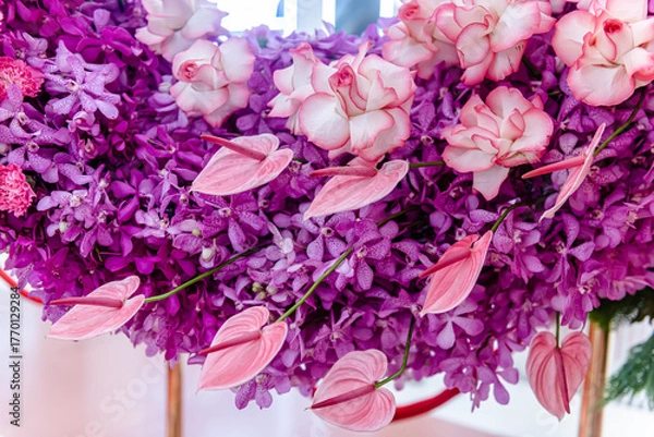 Obraz Beautiful flowers decorations, flower background, backdrop wedding decoration, rose pattern, colorful background, bunch of flowers