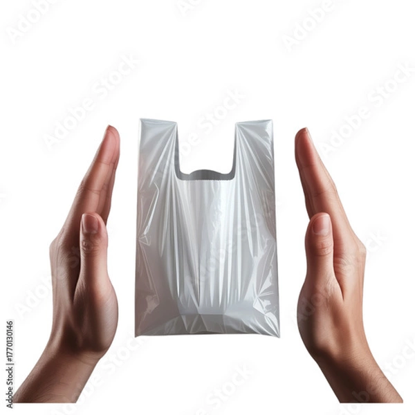 Fototapeta A white plastic shopping bag on transparent background