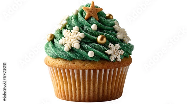 Fototapeta christmas tree cupcake isolated on white background