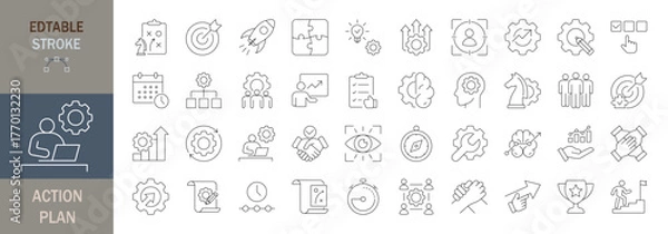Fototapeta Action plan icon set. Editable line icons. Vector illustration.