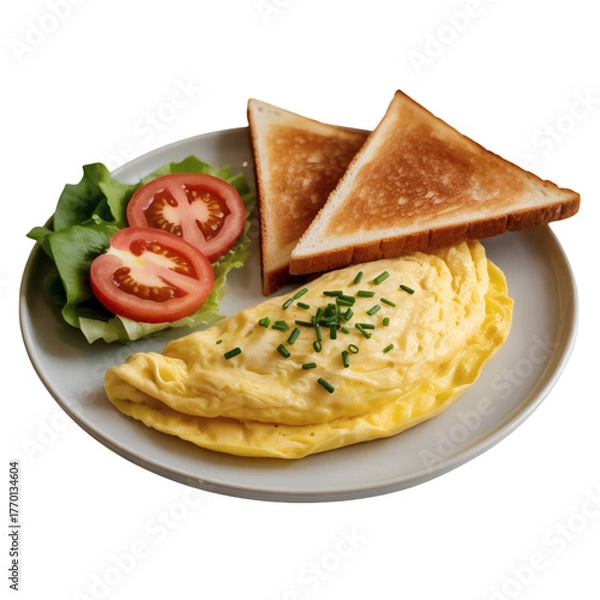 Fototapeta A breakfast plate with tomato on a white ceramic plate on transparent background