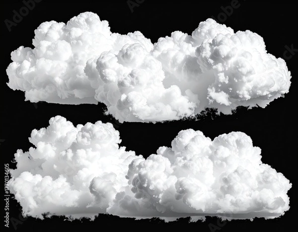 Obraz Three puffy white clouds against black