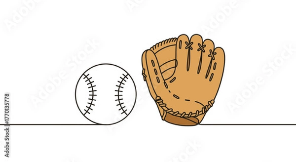 Fototapeta Baseball illustration with glove and ball on a white background design concept
