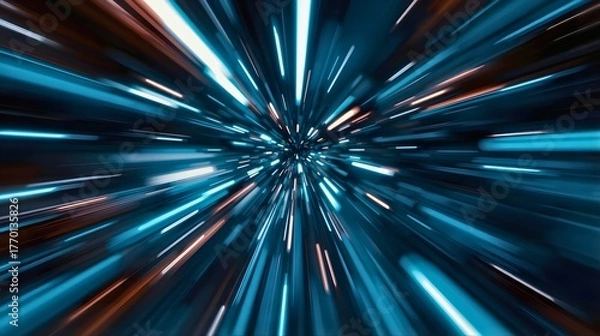 Obraz 放射状に伸びる光の閃光、ブルー系のサンバースト