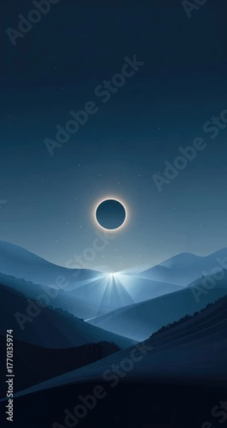 Fototapeta Dark, serene landscape with a total solar eclipse