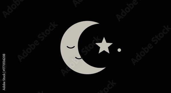 Fototapeta Dreamy night sky illustration featuring a crescent moon with closed eyes and a star