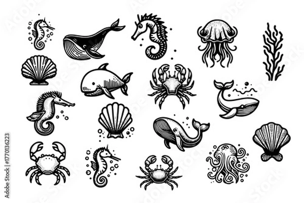 Fototapeta Sea Creatures icon set 