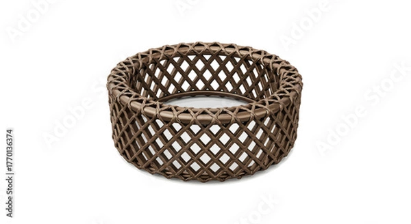 Fototapeta Elegant Brown Wicker Basket on White Background for Home Decor and Organization