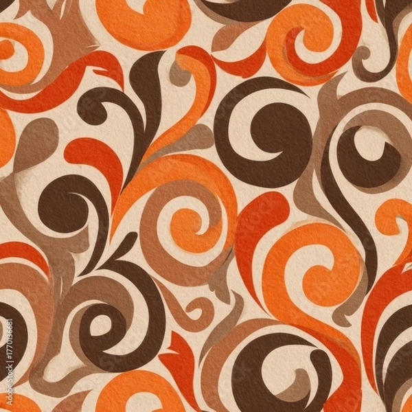 Fototapeta Abstract swirling floral pattern in orange and brown on beige