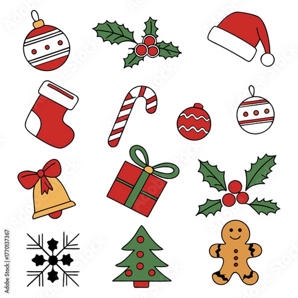 Fototapeta Hand Drawn Christmas Elements Collection – Holiday Vector Art