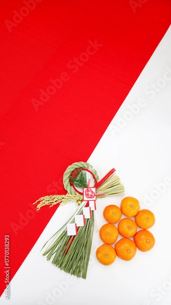 Obraz みかんとお正月飾り