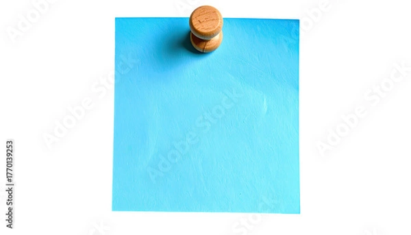 Obraz Blue paper note pinned by wooden tack to blank dark backdrop