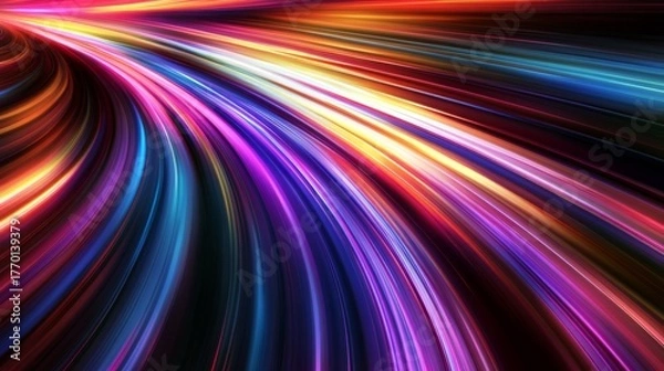 Fototapeta Streaking light beams, curved lines, vibrant hues, motion blur, abstract background, modern, high-speed, sense of movement, poster design, dynamic energy, digital illustration, ultra-realistic.