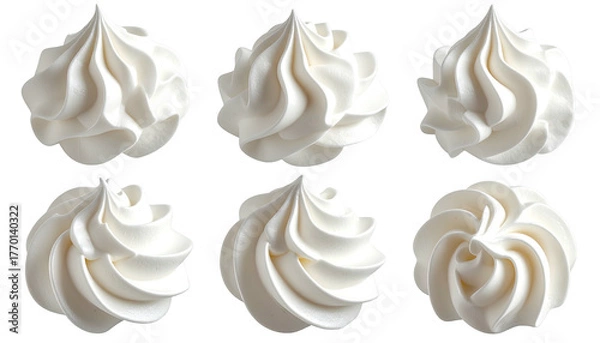 Obraz Swirls of six fluffy, white, piped cream against a plain backdrop