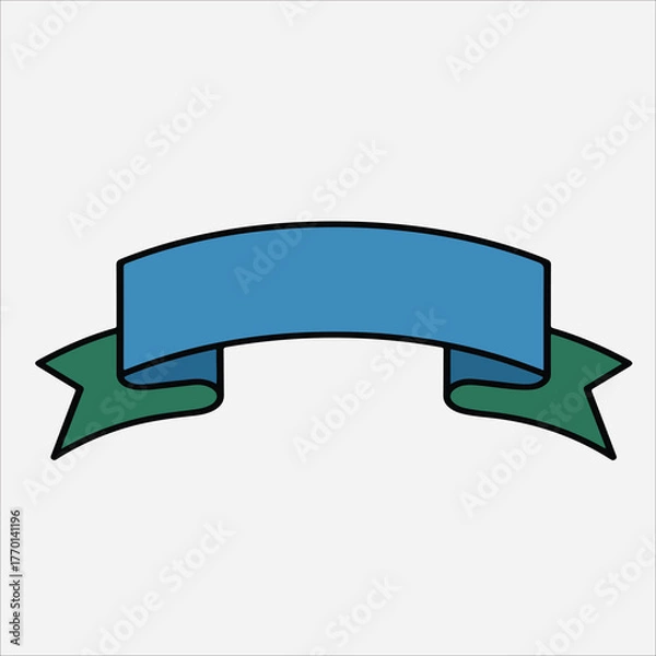 Fototapeta Graphic illustration of a blue and green ribbon banner on a white background with a simple, colorful design.