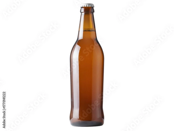 Fototapeta Brown traditional bottle of full alcohol beer without label