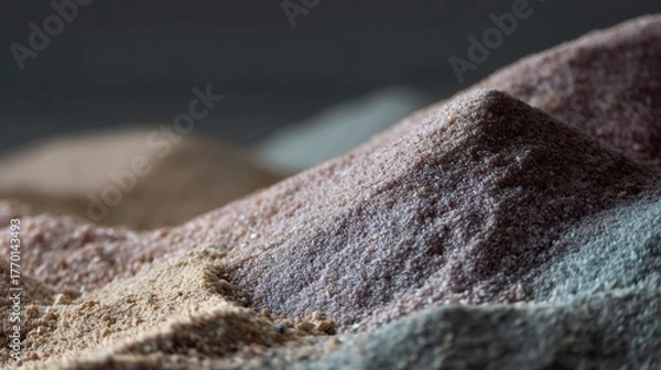 Fototapeta Close-up of a pile of sand. the sand appears to be a light brown color and has a rough texture. the pile is stacked on top of each other, with the topmost sand slightly overlapping the bottom one.