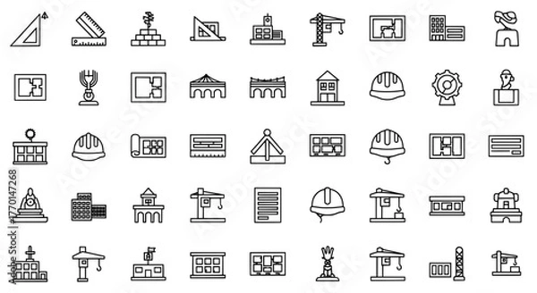 Obraz Collection of hand drawn architectural icons representing buildings construction engineering and design elements