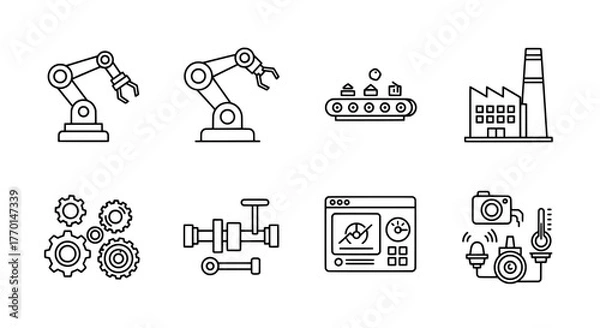Obraz Collection of industrial automation icons representing manufacturing technology robotics and smart factory concepts